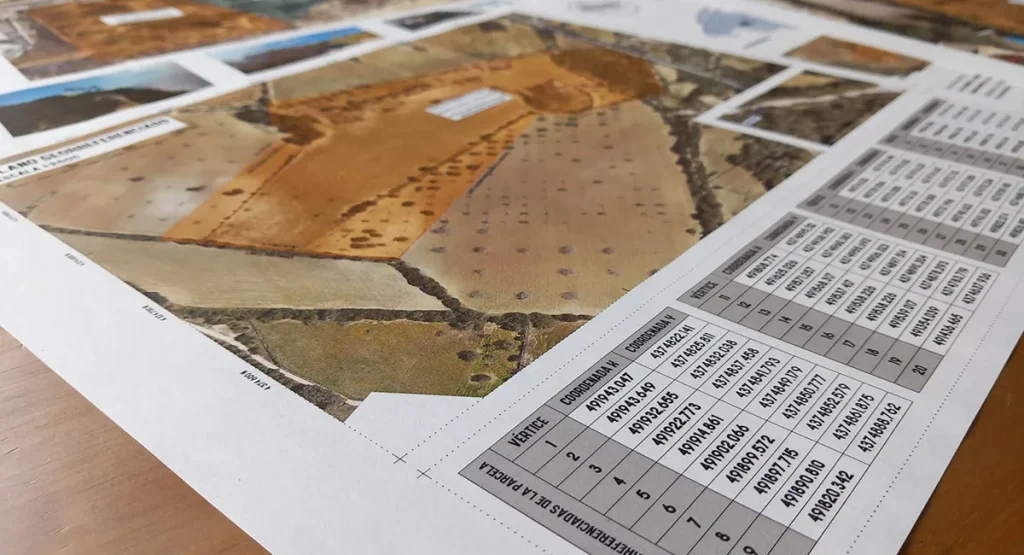 Plano topográfico georreferenciado detallando límites de parcela y edificaciones según los requisitos del Decreto-ley 3/2024 de Baleares.
